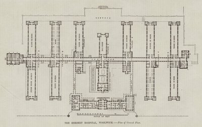 O Hospital Herbert, Woolwich, Planta do andar térreo (gravura) de English School