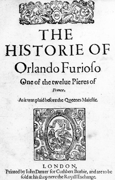 A Historie of Furious Orlando por Ludovico Ariosto, 1594 de English School