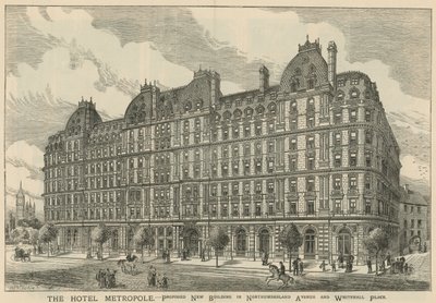 O Hotel Metropole propôs novo edifício em Northumberland Avenue e Whitehall Place de English School