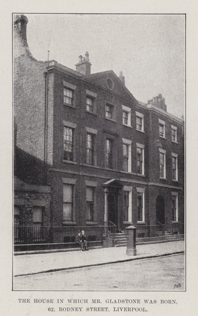 A Casa onde nasceu o Sr. Gladstone, 62, Rodney Street, Liverpool (gravura) de English School