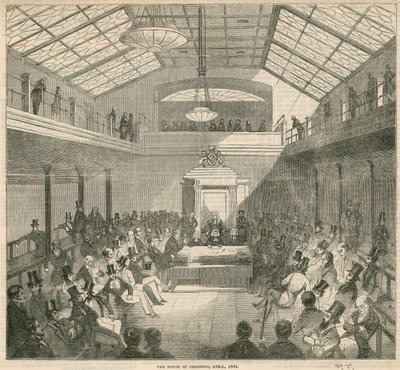 A Câmara dos Comuns, Westminster, Londres, em abril de 1844 de English School