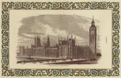 As casas do Parlamento em Londres (gravura a cores) de English School