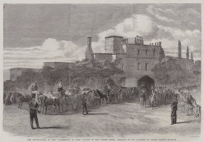 A instalação de Lord Palmerston como Lord Warden of the Cinque Ports, Chegada de Sua Senhoria ao Castelo de Dover (gravura) de English School