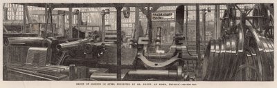 A exposição internacional; Grupo de objetos em aço exibido pelo Sr. Krupp de Essen, Prússia de English School