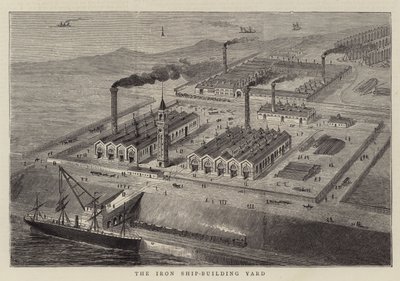 O estaleiro de construção naval em ferro (gravura) de English School