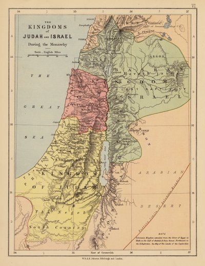 Os reinos de Judá e Israel, durante a Monarquia (litografia a cores) de English School
