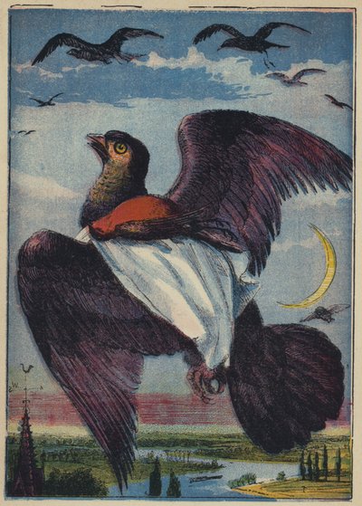 O milhafre e o galo Robin (litografia a cores) de English School