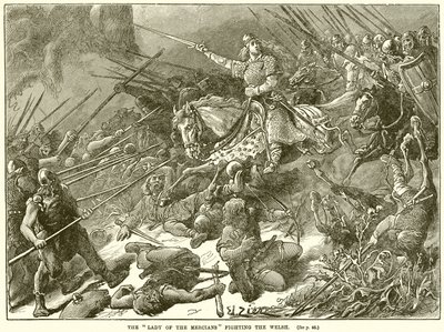 A dama dos mercianos lutando contra o galês de English School