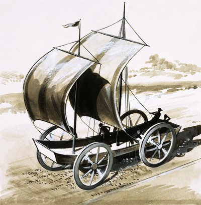 A nave terrestre, inventada pelo dr. Wilkins, bispo de Chester, em 1648 de English School