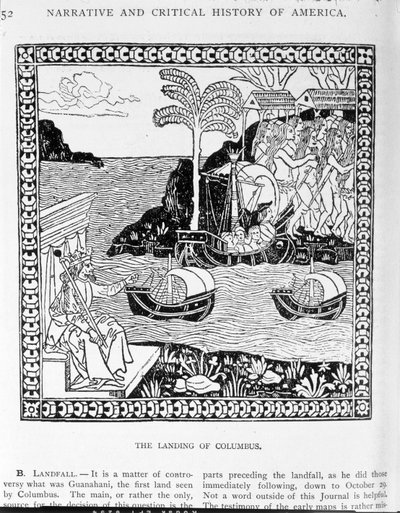 O Desembarque de Colombo, de Vol II de "A História Narrativa e Crítica da América", editado por Justin Winsor, Londres, 1886 de English School