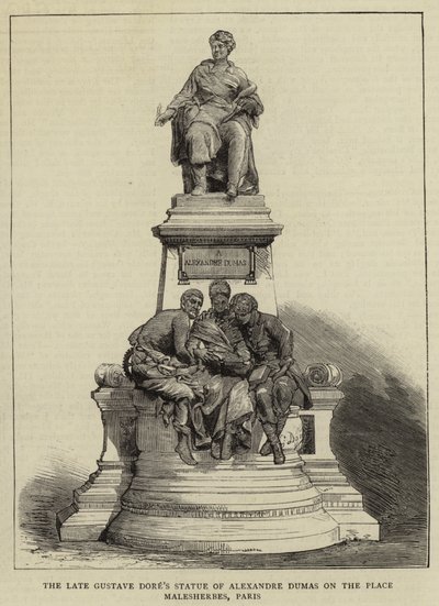 A Estátua de Alexandre Dumas, de Gustave Dore, na Praça Malesherbes, Paris (gravura) de English School