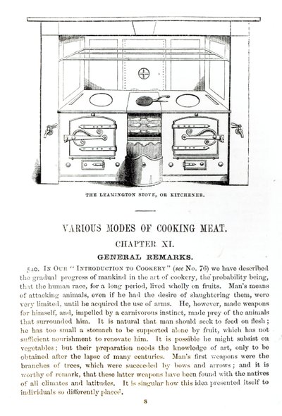 The Leamington Stove, ou Kitchener, do capítulo XI do "Livro de Administração Doméstica de Beeton", de Isabella Mary Beeton (1836-65) de English School