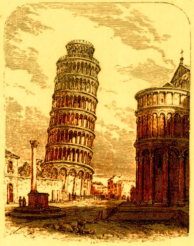 A torre inclinada e Apsis da Catedral, Pisa, ilustração do mundo como é por George Chisholm, publicado em 1885 (imagem digital melhorada) de English School