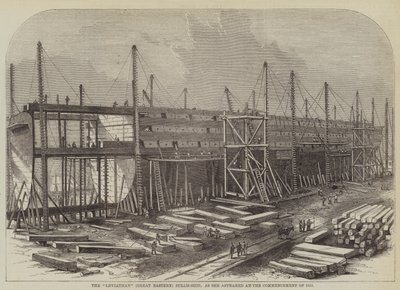 O "Leviatã" (Grande navio a vapor do Leste), tal como apareceu no início de 1855 (gravura) de English School