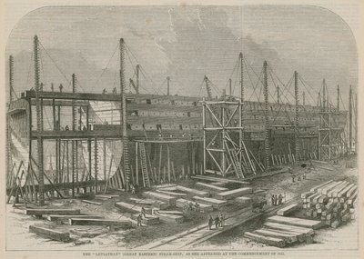 O navio a vapor Leviathan (Great Eastern), como ela apareceu no início de 1855 de English School