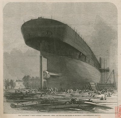 O navio a vapor Leviathan (Great Eastern); popa e chefe para as lâminas do parafuso de English School
