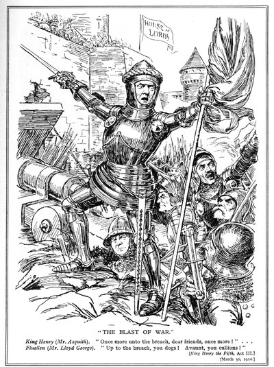 Os liberais, liderados por Asquith e LLoyd George, atacam a Câmara dos Lordes, 1910 de English School