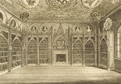A biblioteca, gravada por Godfrey, da descrição de Strawberry Hill por Horace Walpole, 1784 de English School