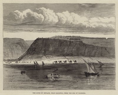 As Linhas de Boulair, perto de Gallipoli, a partir do Mar de Marmora (gravura) de English School