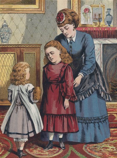 A menina que não era simpática para a sua irmã (litografia a cores) de English School