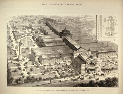 A Exposição de Liverpool, a ser inaugurada pela Rainha, de The Illustrated London News, 5 de agosto de 1886 de English School