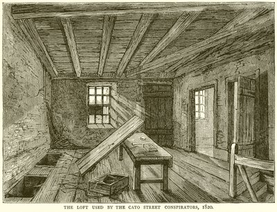O Loft usado pelos Cato Street Conspirators, 1820 de English School