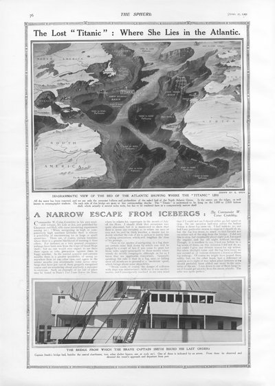 O Titanic Perdido - Onde ela está no Atlântico, da The Sphere, 27 de abril de 1912 de English School