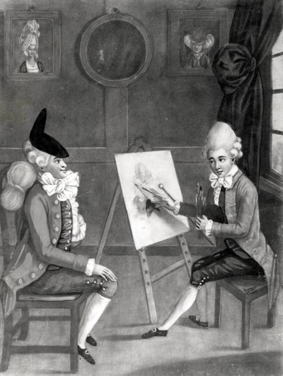 O Macaroni Painter, ou Billy Dimple, apropriado para o seu Picture, publicado por Bowles and Carver, 1772 (mezzotint) de English School