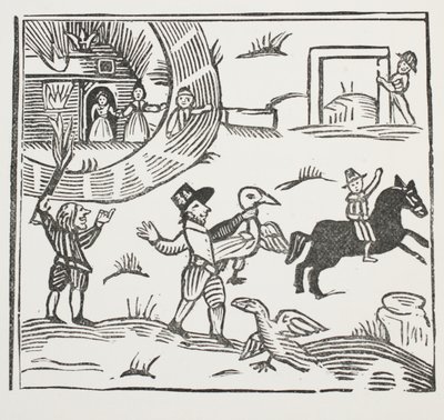 As loucas brincadeiras de Tom Tram, ilustração de Chap-livros do século XVIII por John Ashton, pub. 1882 de English School
