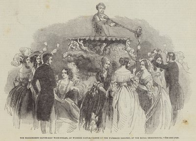 O Magnífico Resfriador de Vinhos Prata e Ouro, no Castelo de Windsor, Cena na Galeria Waterloo, no Baptizado Real (gravura) de English School