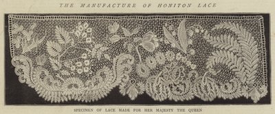 A fabricação de renda de Honiton (gravura) de English School