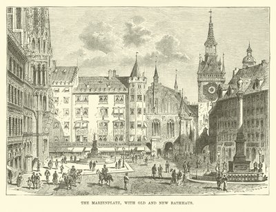 A Marienplatz, com o velho e novo Rathhaus de English School