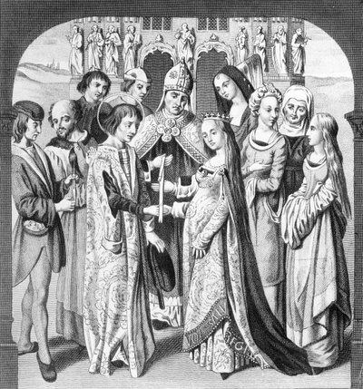 O casamento de Henrique VI e Margarida de Anjou, gravado por Freeman de English School
