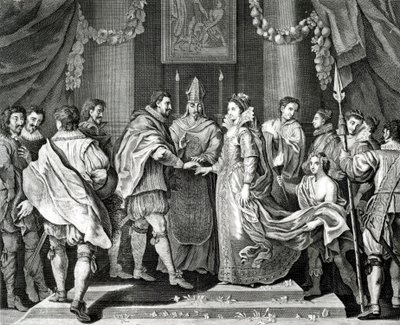 O casamento do rei, depois de uma pintura de L. Cheron, do século XIX de English School
