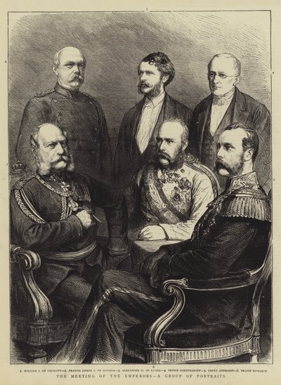 O Encontro dos Imperadores, um Grupo de Retratos (gravura) de English School