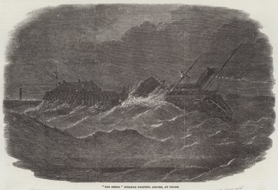 "The Menai" Steamer drifting Ashore, em Calais (gravura) de English School