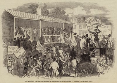 As Eleições de Middlesex, os Hustings em Brentford na nomeação na quarta-feira (gravura) de English School
