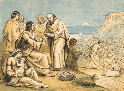 O Milagre dos Pães e Peixes (gravura colorida) de English School