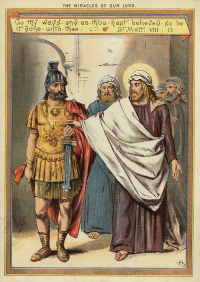 Os Milagres de Cristo: cura do servo paralítico de um centurião que tem grande fé (chromolitho) de English School