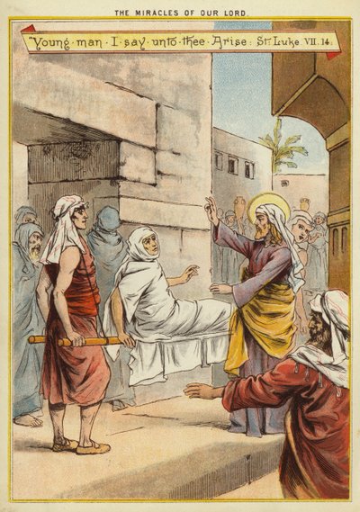Os Milagres de Cristo: ressurreição do filho de uma viúva (chromolitho) de English School