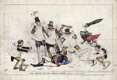 O lema da imprensa liberal, mostrando Napoleão III sendo agredido pela imprensa britânica de English School