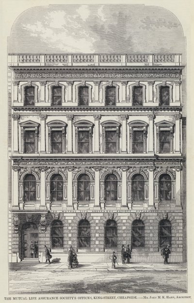Escritórios da Mutual Life Assurance Society, King-Street, Cheapside (gravura) de English School