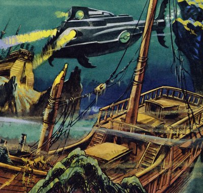 O Nautilus passou sobre os cascos destruídos de dois galeões franceses de English School