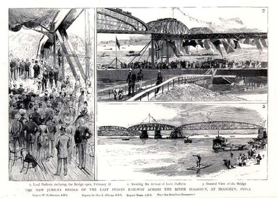 A Nova Ponte Jubilar da Ferrovia das Índias Orientais através do rio Hooghly, em Hooghly, Índia de English School