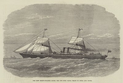 O Novo Vaporizador de Parafuso Japão, para o Canal de Suez Comércio para a Índia e China (gravura) de English School