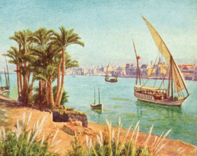 O Nilo, vista perto do Cairo (litografia a cores) de English School
