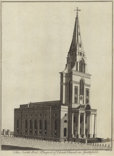 A perspectiva do noroeste da Igreja de Cristo em Spitalfields, Londres de English School