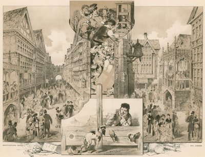 A antiga rua de Londres na exposição de saúde; Casa de Whittingtons, canto de Pye de English School