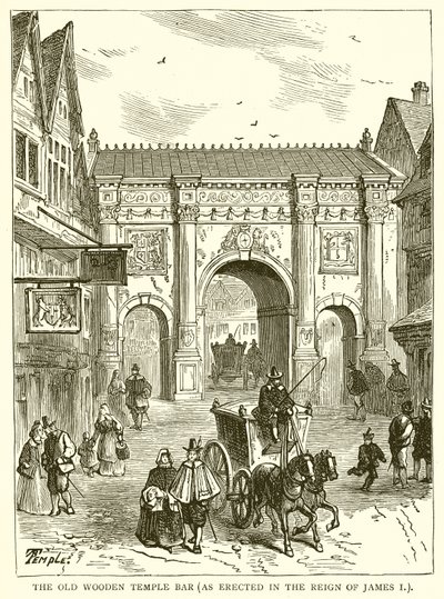 O Old Wooden Temple Bar (como Erigido no Reino de James I) de English School