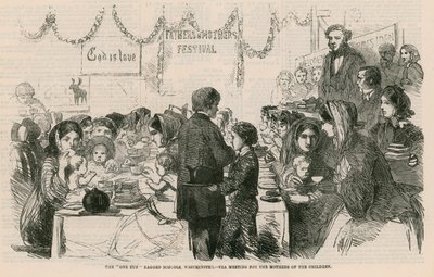 The One Tun Ragged Schools, Westminster, Londres - reunião de chá para as mães das crianças de English School